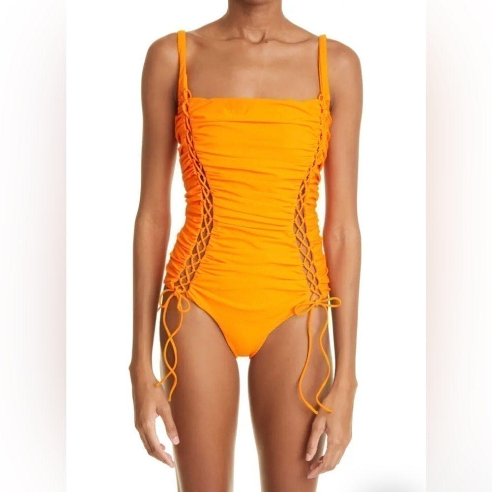 ISA BOULDER Gather One-Piece Swimsuit - Orange - Sz - Small $330